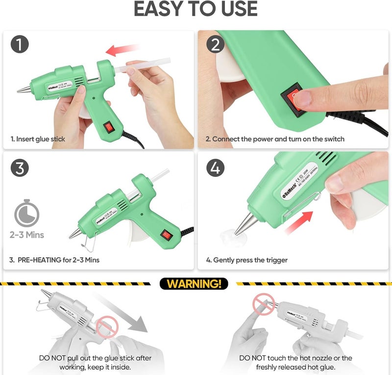 ROMECH 20W Mini Hot Glue Gun with 30 Glue Sticks Set, Fast Preheating 20W Hot Glue Gun Kit Heavy Duty Gluegun for Craft, DIY, Repairs (Green) - Image 5